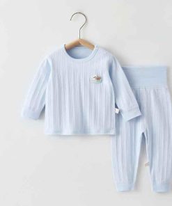 赤ちゃん 綿 ルームウェア 無地 腹巻き付き パジャマ セットアップ 長袖 トップス パンツ ベビー服 部屋着 寝巻き 上下セット