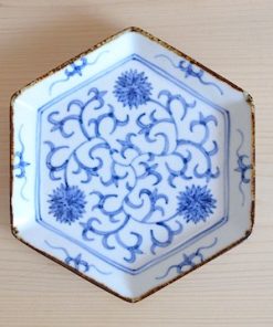 須藤拓也 染付 六角皿（唐草）